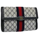 GUCCI GG Supreme Web Sherry Line Clutch Bag Navy Red Auth 54338 - Gucci