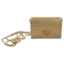 Small Prada card holder bag in gold satin entirely covered with fancy crystals