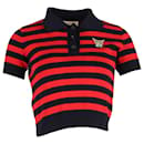 Gucci Cat-Applique Striped Polo Shirt in Red Cotton