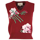 Gucci Knitted Floral Vest in Burgundy Wool