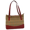 BURBERRY Nova Check Tote Bag Nylon Leather Beige Red Auth 54684 - Burberry