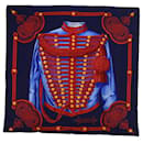 HERMES CARRE 90 BRANDEBOURGS Scarf Silk Navy Red Auth ar10341 - Hermès