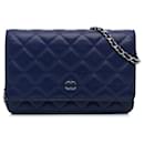 Chanel Blue CC Quilted Lambskin Wallet On Chain