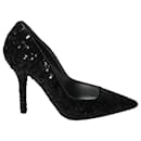 Dolce & Gabbana Sapatos de lantejoulas pretas em couro preto