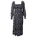 Rixo Shirred Long Sleeve Midi Dress in Floral Print Viscose - Autre Marque