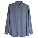 Hermès-Hemd mit Chevron-Muster und Knöpfen aus blauer Baumwolle