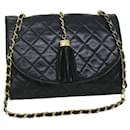 CHANEL Chain Shoulder Bag Lamb Skin Black CC Auth bs8550 - Chanel