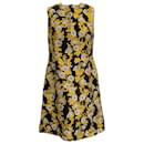 Dolce & Gabbana Schwarz / Ärmelloses Kleid aus goldenem Blumenbrokat