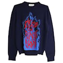 Suéter de malha Lanvin Flame Slogan Intarsia em lã azul marinho