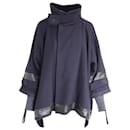 Marni Leather-Trimmed Cape Jacket in Navy Wool