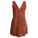 Theory Russet V Neck Sleeveless Shift Dress in Peach Lamb Leather
