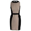 Milly Belted Sleeveless Dress in Beige and Black Polyester