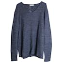 Etro V-neck Knit Sweater in Blue Cotton Linen