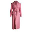 Miu Miu Belted Long Coat in Pink Virgin Wool
