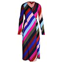 Diane Von Furstenberg Striped Wrap Dress in Multicolor Silk