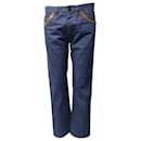 Prada Denim-Jeans mit Lederbesatz und geradem Bein aus blauer Baumwolle