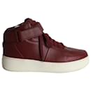 Celine Lace Mid Top Sneakers in Burgundy Leather  - Céline