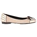 Tod's Studded Bow Cap Toe Ballet Flats in Beige Suede