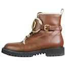 Brown fur lined lace up boots with brand logo - size EU 41 - Valentino