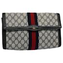 GUCCI GG Canvas Sherry Line Clutch Bag Gray Red Navy 41 014 3087 30 auth 54692 - Gucci