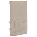 CHANEL Cambon Line Long Wallet Leather White CC Auth 54166 - Chanel