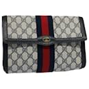 GUCCI GG Canvas Sherry Line Pochette Grey Red Navy 89 01 006 auth 54747 - Gucci