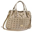 Logogramme MCM Vicetos 2way Sac à Main PVC Cuir Beige Auth 54513