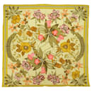 HERMES CARRE 90 Fleurs d'Hellade Scarf Silk Yellow Auth ac2221 - Hermès