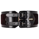 Burberry Double-Buckle Waist Belt in Black Leather