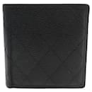 VINTAGE CHANEL WALLET BLACK QUILTED CAVIAR LEATHER CARD HOLDER COIN - Chanel