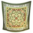 HERMES EARLY AMERICA PERRIERE CHALE IN CASHMERE AND GREEN SILK SCARF SHAWL - Hermès
