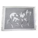 NEW HERMES PLAID BLANKET WITH HORSE FRINGES 150x200CM CASHMERE BLANKET - Hermès