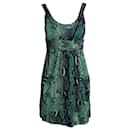 Diane Von Furstenberg Snake Print Sleeveless Mini Dress in Green Silk