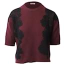 Valentino Garavani Lace-Trimmed Knit Top in Burgundy Red Wool