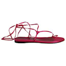 The Attico Kika Lace Up Thong Sandals in Pink Satin 