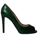 Sergio Rossi Peep Toe Pumps in Green Patent Leather