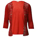 Maje Crocheted Cardigan in Red Cotton