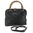 GUCCI Bamboo Hand Bag Leather 2way Black 000 1186 0289 Auth bs8639 - Gucci