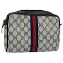 GUCCI GG Canvas Sherry Line Pochette Grey Red Navy 010 378 auth 54723 - Gucci