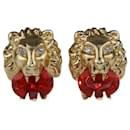 Gucci Lion Head Crystals Diamonds 18K yellow Gold Earrings