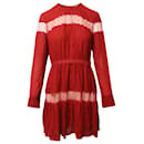 Giambattista Valli Long Sleeves Lace Trim Dress in Red Viscose
