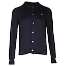 Comme Des Garcons CDG Small Heart Patch Cardigan in Navy Blue Cotton