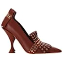 Burberry Studded Fringed Pumps in Brown Leather