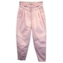 Iro High-Waist Pleated Tapered Pants in Pink Cotton Denim