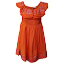 Mary Katrantzou Marietta Off Shoulder Embroidered Mini Dress in Orange Viscose