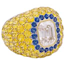 anillo de oro blanco, diamante marrón 2,57 quilates, piedras de colores. - inconnue