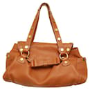 Moschino Tan Brown Leather Flap Top w. Bow Studded Handbag Shoulder bag