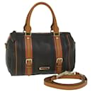 BURBERRY Hand Bag Leather Dark Brown Orange Auth 56081 - Burberry
