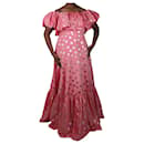 Pink puff-sleeved lurex polka dot midi dress - size UK 12 - Autre Marque