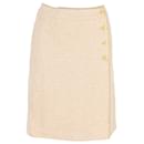 Chanel Gold Button Wrap Skirt in Cream Wool